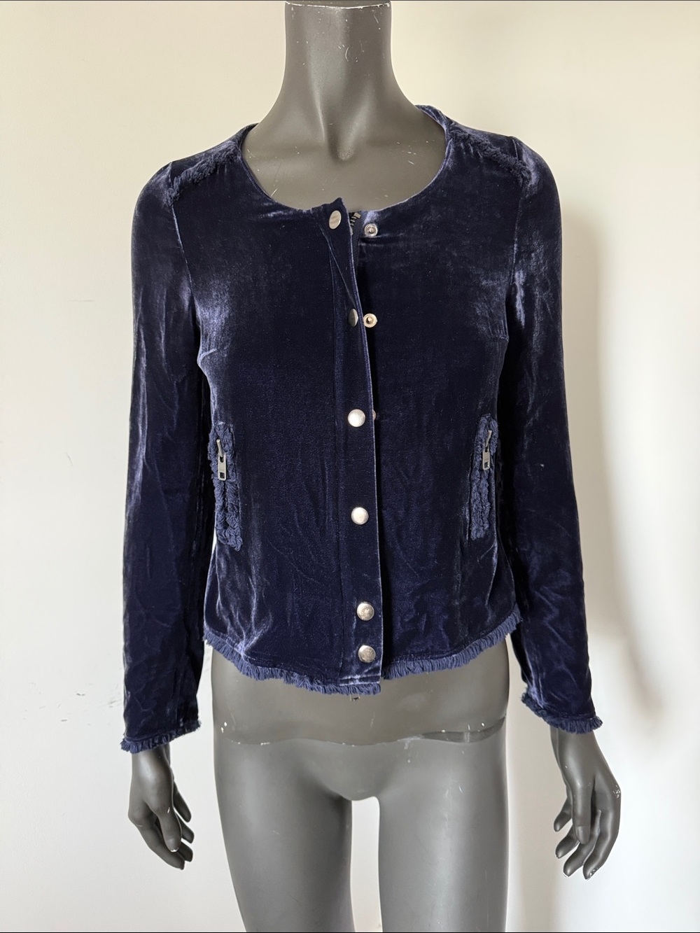 399. Steffen Schraut Silk Blend Velvet Jacket Navy Size 34